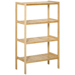 HOMCOM Dulap de Depozitare Multifunctional cu 4 Niveluri din Bambus pentru Baie,Sufragerie si Bucatarie, 62x33x112 cm, Culoare naturala