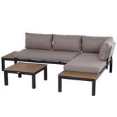Outsunny Set de Gradina 3 Piese cu 1 masuta si 2 canapele , Culoare Gri si Lemn Natur | Aosom Ro