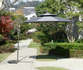 Outsunny Parasolar de gradina de 2.7m cu maner de reglare, parasolar cu nivel dublu si baza pentru exterior, umbrela de soare suspendata, Maro