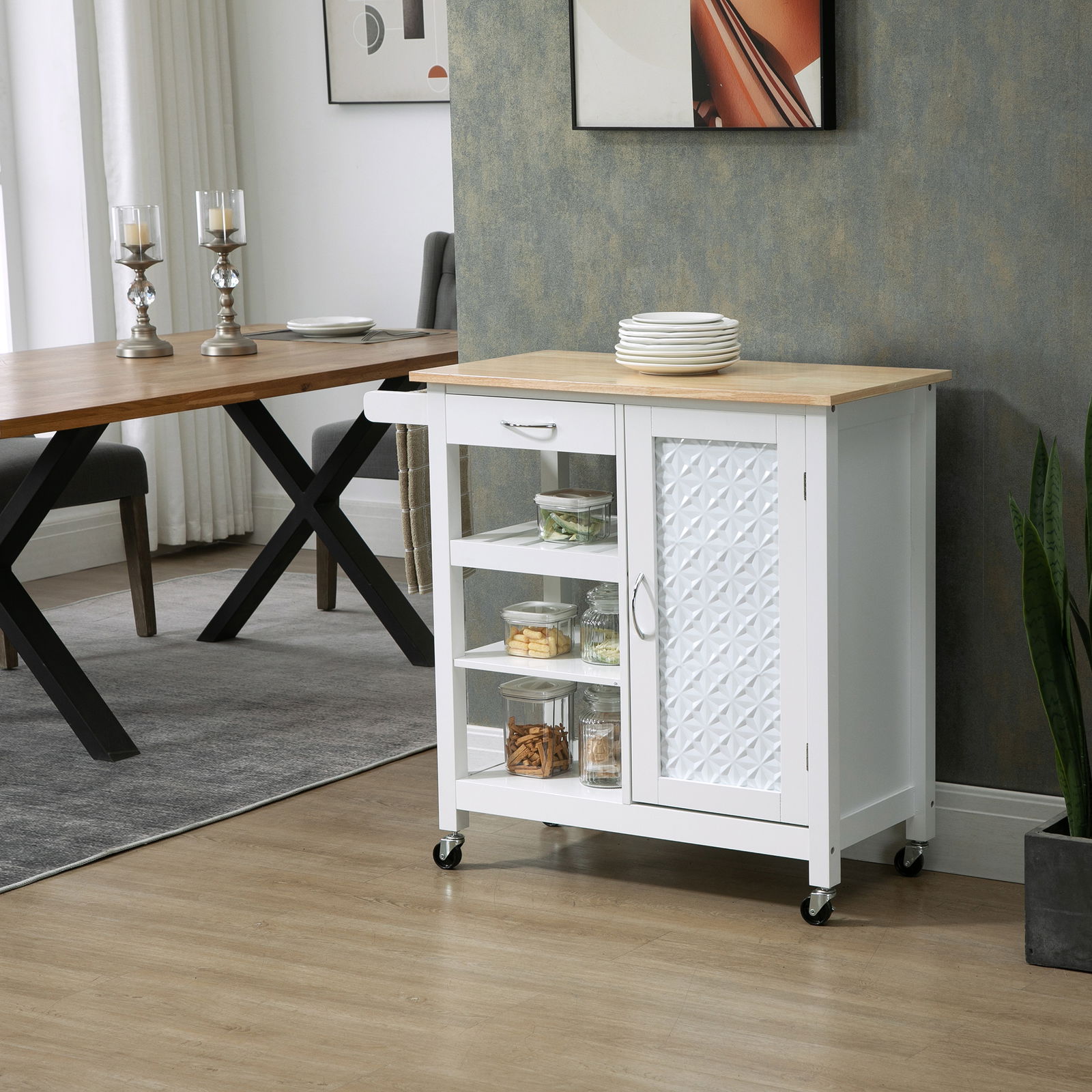 HOMCOM Carucior de Bucatarie 4 Roti, dulap din mdf, dulap cu roti, mobilier de bucatarie | Aosom Ro