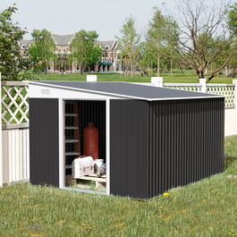 Outsunny Magazie de Gradina, sopron cu Usa Glisanta casuta pentru depozitare de exterior, Negru | Aosom Ro