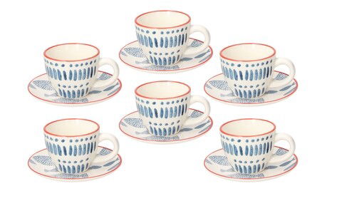 Set 6 cesti de cafea cu farfurii, Metropolis Tirreno, Tognana, 95 ml, ceramica glazurata, multicolor