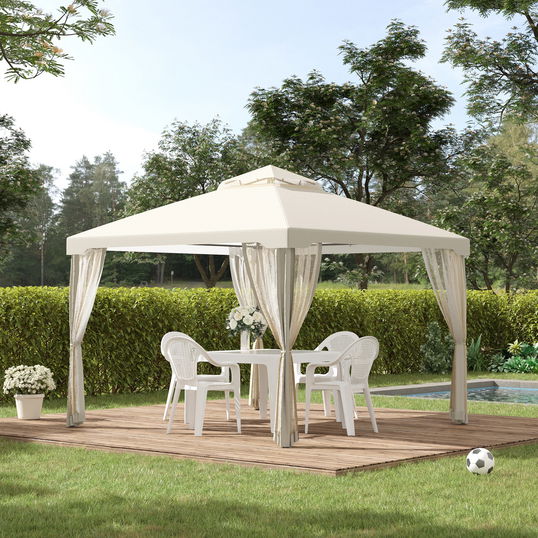 Outsunny Foisor de Gradina cu Paleti si Funii Acoperis Dublu Plasa Tantari Pereti Laterali Bej 295 x 295 x 263 cm