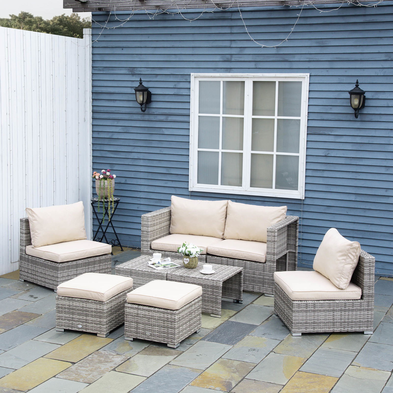 Outsunny Living pentru gradina din Rattan PE din 8 Piese , Bej | Aosom Ro