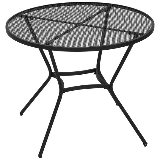 Masa mare rotunda Outsunny, de 91 cm. Masa de exterior din metal cu blat din plasa, pentru gradina, balcon, langa piscina, neagra