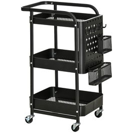 HOMCOM Carucior de depozitare din metal rulant cu 3 niveluri, carucior de serviciu utilitar cu placi din otel DIY, negru | Aosom Ro