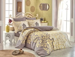 Lenjerie de pat dubla King Size, Hobby, Mirella Cappuccino, 4 piese, 100% bumbac poplin, multicolor