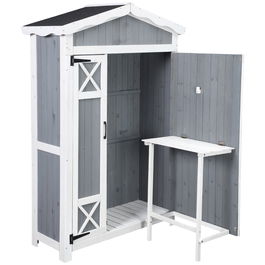Outsunny Magazie de Gradina cu 2 Etaje, sopron pentru exterior, Jardiniera Laterala, din Lemn, Gri | AOSOM RO