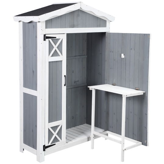 Outsunny Magazie de Gradina cu 2 Etaje, sopron pentru exterior, Jardiniera Laterala, din Lemn, Gri | AOSOM RO