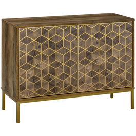 Dulap de decor modern HOMCOM, bufet de depozitare cu 2 usi si picioare din otel auriu, pentru living, sufragerie