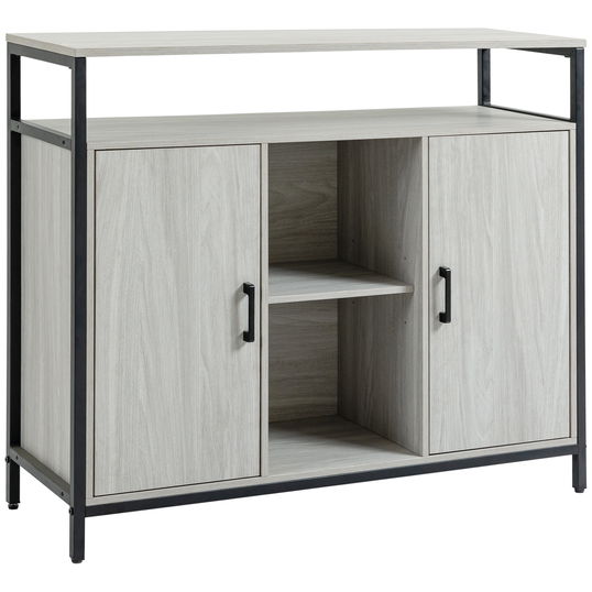 HOMCOM Comoda modern din lemn cu rafturi, dulap, buffet , mobilier pentru hol 100x34x87.2cm, gri deschis | AOSOM RO