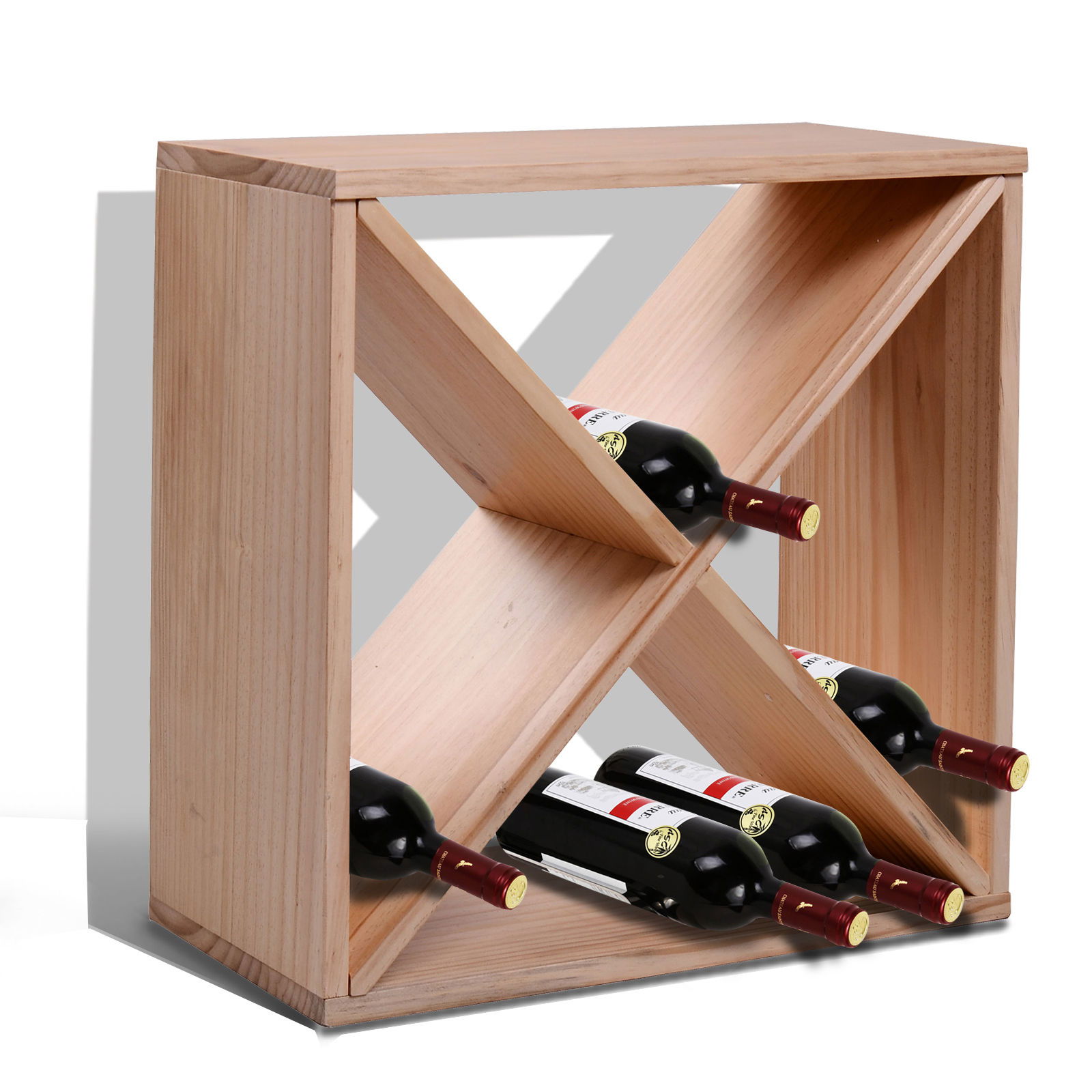 HOMCOM Suport pentru Sticle de Vin si Lichioruri 24 de Sticle Lemn Natural