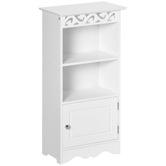 Homcom Dulapior pentru Baie din Lemn, Decor Floral Sculptat, Mobilier pentru baie Alb | AOSOM RO