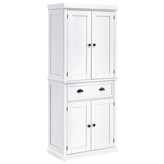 Dulap de bucatarie HOMCOM cu dulap superior si inferior si sertar central din MDF, placi aglomerate si metal, 76x40,5x184cm, alb