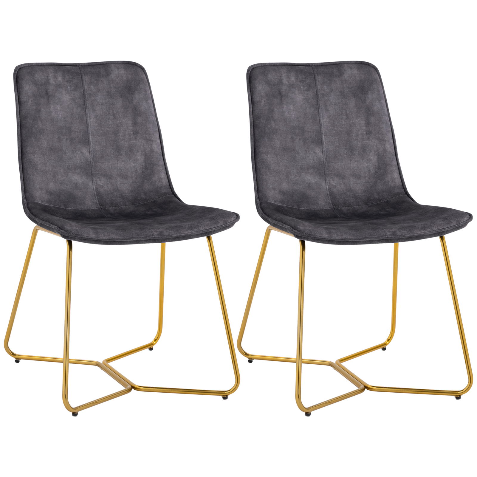 HOMCOM Set de 2 scaune de sufragerie si de lounge fara cotiere, scaune tapitate din catifea cu picioare aurii, gri | AOSOM RO