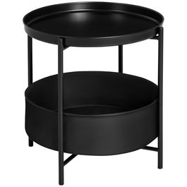 HOMCOM Masa de cafea rotunda din otel cu raft detasabil si cos din tesatura, masa de cafea moderna neagra Φ46x48cm