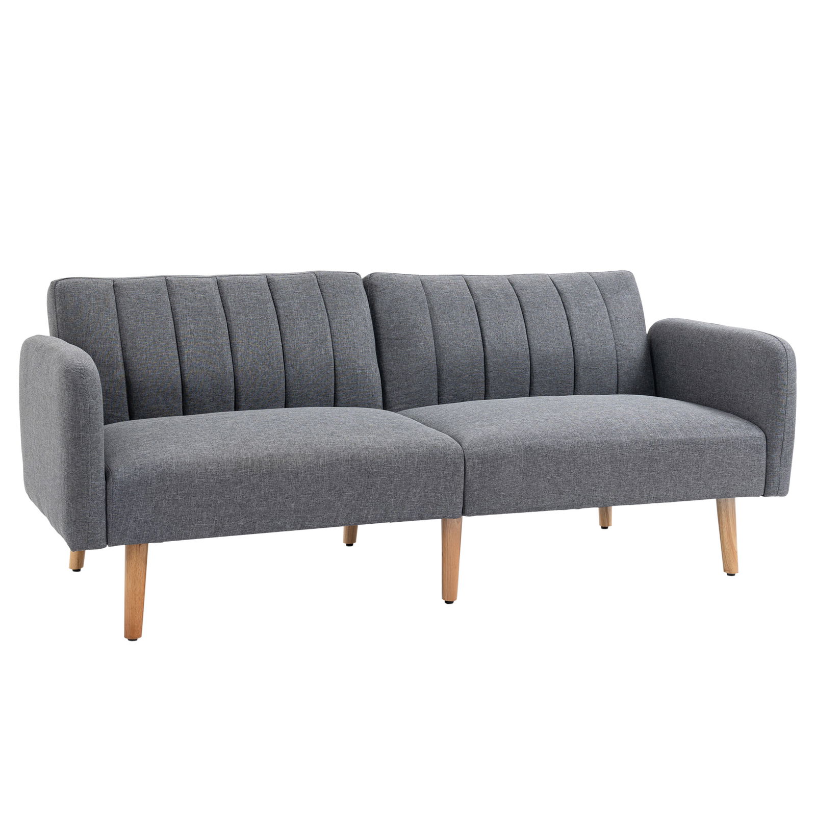 HOMCOM Canapea Extensibila 2 Locuri  Pat pentru 1 Persoana cu Spatar Rabatabil, Tapiterie Tesatura si Picioare din Lemn, 173x75x73cm, Gri
