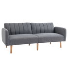 HOMCOM Canapea Extensibila 2 Locuri  Pat pentru 1 Persoana cu Spatar Rabatabil, Tapiterie Tesatura si Picioare din Lemn, 173x75x73cm, Gri