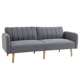 HOMCOM Canapea Extensibila 2 Locuri  Pat pentru 1 Persoana cu Spatar Rabatabil, Tapiterie Tesatura si Picioare din Lemn, 173x75x73cm, Gri