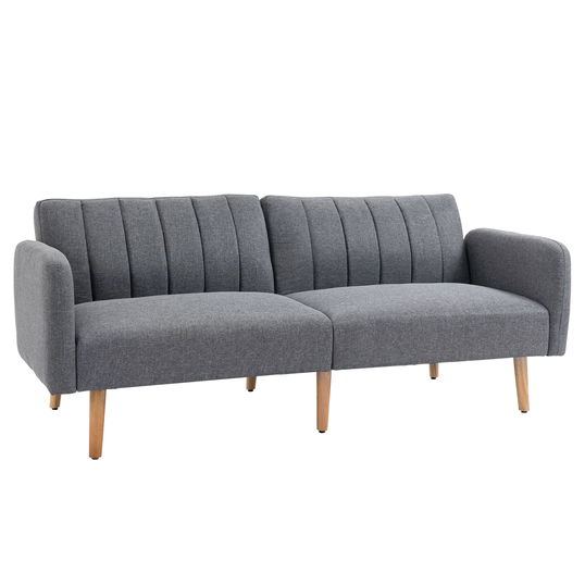 HOMCOM Canapea Extensibila 2 Locuri  Pat pentru 1 Persoana cu Spatar Rabatabil, Tapiterie Tesatura si Picioare din Lemn, 173x75x73cm, Gri