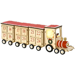 HOMCOM Calendar de Craciun, calendar advent in forma de tren cu Mos Craciun si lumina LED inclusa, lemn | AOSOM RO