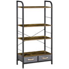HOMCOM Mobilier biblioteca cu 4 rafturi si 2 sertare pentru sufragerie, birou si dormitor, din PAL, otel si tesatura cu efect de in, 64x27,5x121 cm