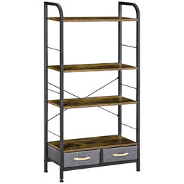 HOMCOM Mobilier biblioteca cu 4 rafturi si 2 sertare pentru sufragerie, birou si dormitor, din PAL, otel si tesatura cu efect de in, 64x27,5x121 cm