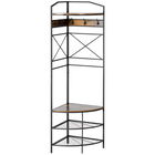HOMCOM Suport pentru haine de colt cu banca si suport pentru pantofi, suport pentru haine in stil industrial cu carlige si raft, 50x50x183cm, maro