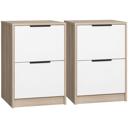HOMCOM Set 2 noptiere din lemn cu 2 sertare pentru dormitor, 40x40x60cm, lemn si alb