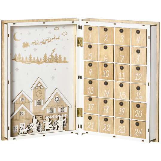 HOMCOM Calendar de Advent, Calendar de Craciun in forma de carte cu decoratiuni tematice,| AOSOM RO