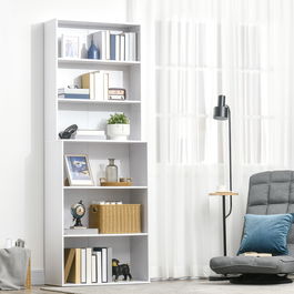 HOMCOM Biblioteca rafturi din lemn cu 6 rafturi, dulap cu rafturi reglabile pentru living si dormitor, 76,2x34,5x209cm, alb | AOSOM RO