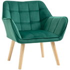Fotoliu HOMCOM in stil scandinav din lemn si efect de catifea verde pentru sufragerie sau birou, 64x62x72,5cm | AOSOM RO