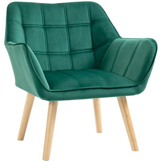 Fotoliu HOMCOM in stil scandinav din lemn si efect de catifea verde pentru sufragerie sau birou, 64x62x72,5cm | AOSOM RO