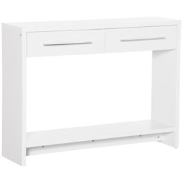 HOMCOM Masa consola din PAL cu polita inferioara si 2 sertare cu maner, masa pentru hol, sufragerie si dormitor, 101,6x28x76,2 cm, alb | AOSOM RO