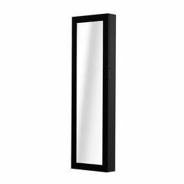 HomCom Dulap Bijuterii pentru Perete cu Oglindă din Lemn MDF, Negru,37x9.5x121cm