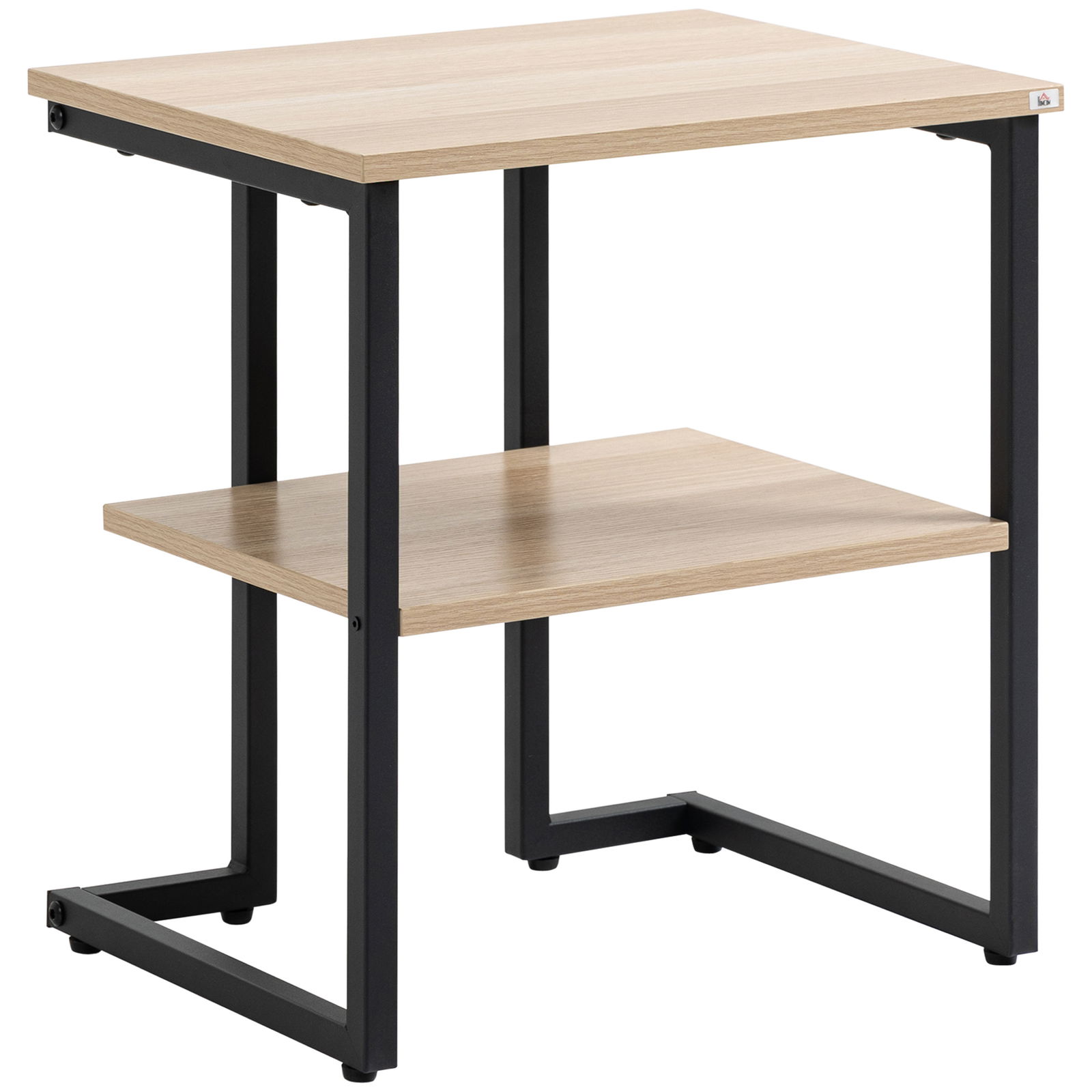 HOMCOM Masuta de cafea cu raft inferior, noptiera moderna din otel si lemn, 45x35x48cm, natural si negru