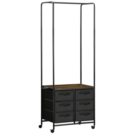 HOMCOM Cuier in stil industrial pentru haine, cu 6 sertare din tesatura, organizator deschis pentru dulap pentru hol, dormitor si dulap, maro rustic