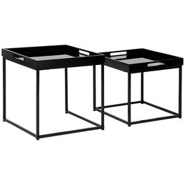 HOMCOM Set de 2 masute moderne, mese stivuibile patrate cu cadru de otel si efect lucios pentru sufragerie, negru