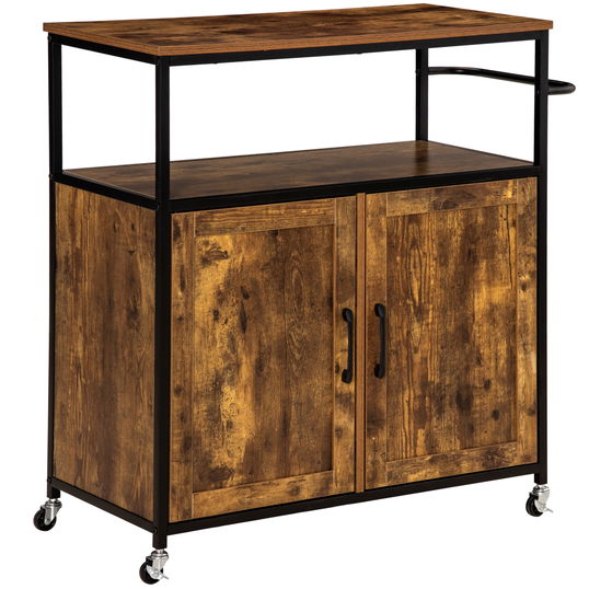 HOMCOM Carucior de bucatarie cu dulap cu usa, maro rustic, mobilier pentru bucatarie | AOSOM RO