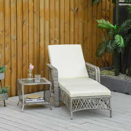 Outsunny 2 bucati sezlong din rattan din PE, mobilier pentru scaune reglabile din rachita, sezlong de gradina | AOSOM RO