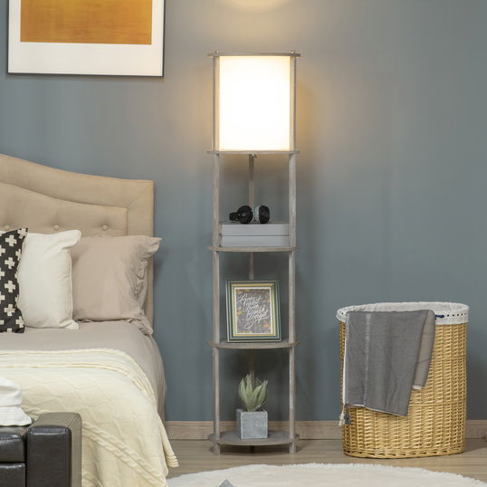 HOMCOM Lampa de podea cu rafturi, lampa de lectura moderna cu comutator de picior, baza E27 | AOSOM RO