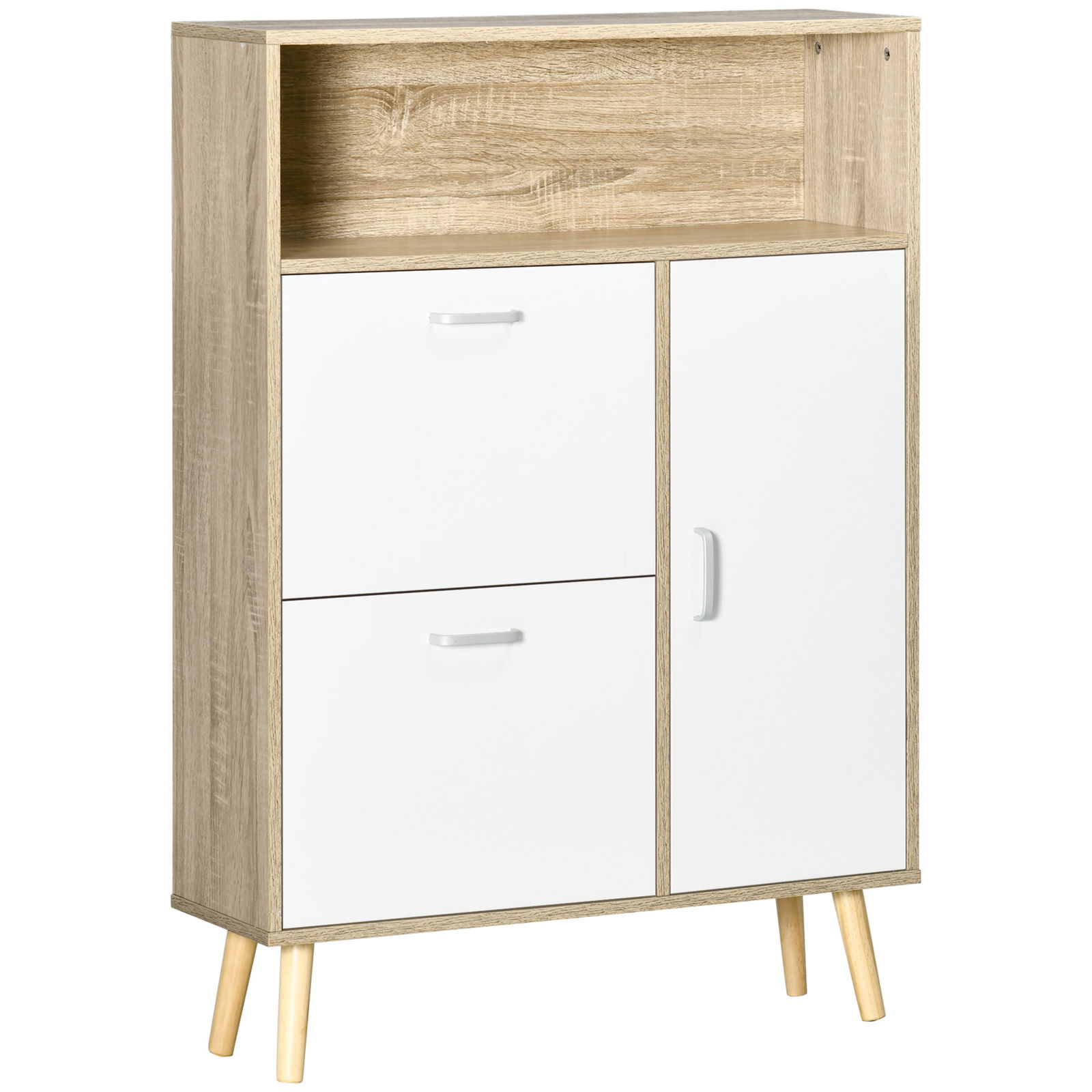 HOMCOM Pantofar cu 2 usi rabatabile si dulap pentru pantofi, reglabil, natural, alb | AOSOM RO