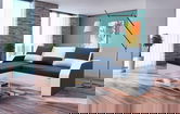 Coltar extensibil Madrid, 226x145x79 cm, 2 lazi depozitare, Reversibil, Alb/Albastru petrol