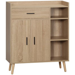 HOMCOM Bufet modern cu dulap de depozitare, cu sertar si raft reglabil pentru living, dormitor, hol, natural | AOSOM RO