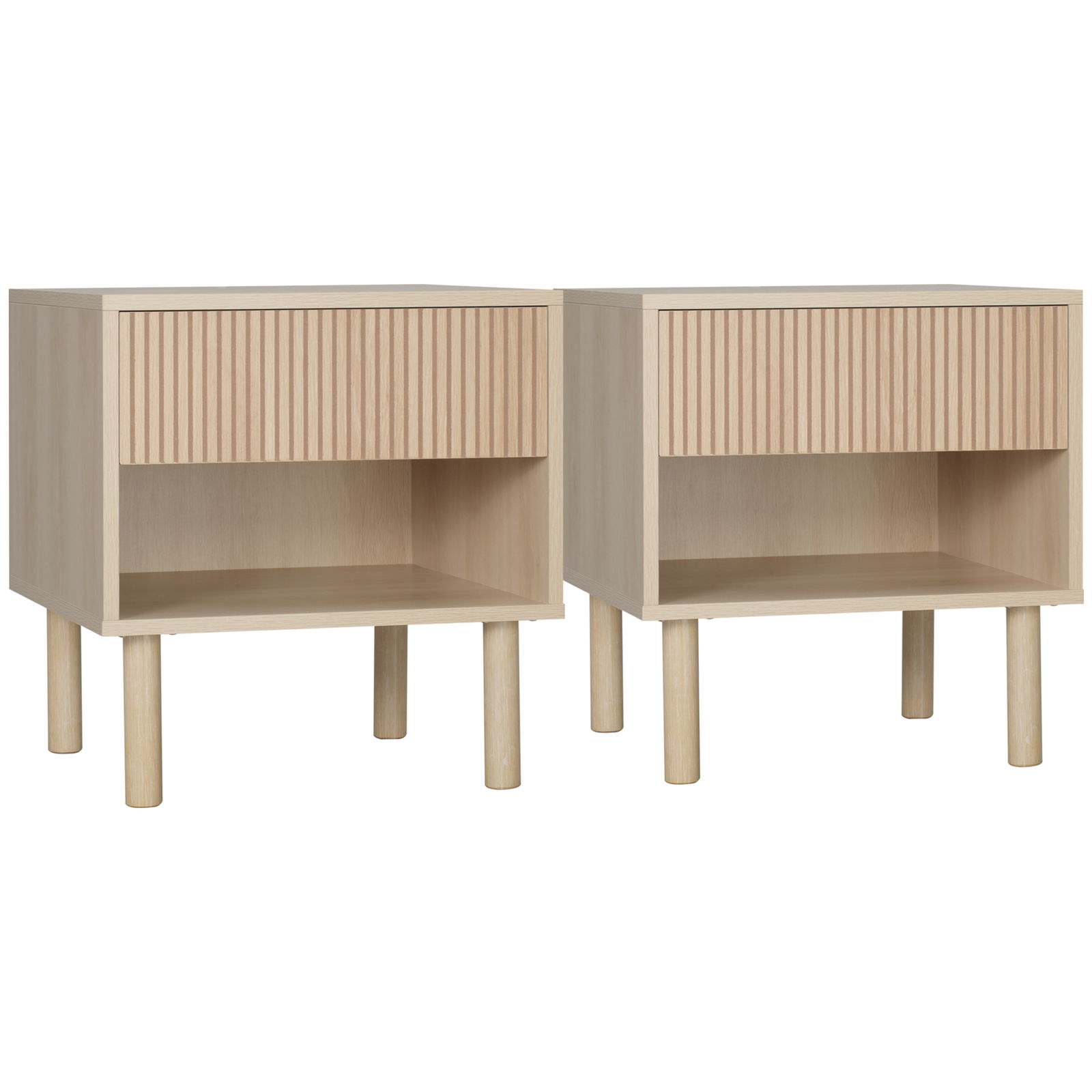 HOMCOM Noptiera moderna Set de 2, noptiere cu polita deschisa, masuta de cafea, dormitor, natural