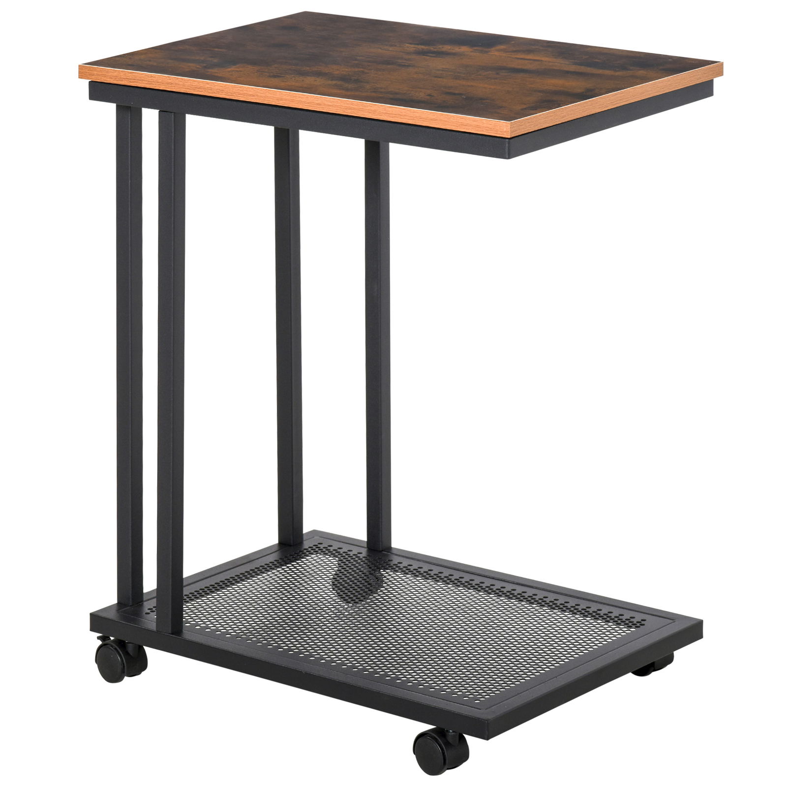 Homcom Masuta de cafea coltar pentru canapea si pat cu 4 roti in stil industrial din lemn, 51x36x61 cm | AOSOM RO
