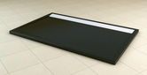 Cadita dus SanSwiss ILA WIA, 90x120xH3.5 cm marmura sintetica neagra, capac alb
