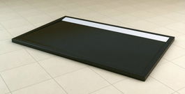 Cadita dus SanSwiss ILA WIA, 90x120xH3.5 cm marmura sintetica neagra, capac alb