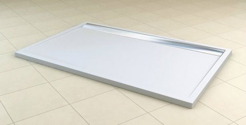 Cadita dus SanSwiss ILA WIA, 90 x 140 cm slim din marmura compozita alb, crom