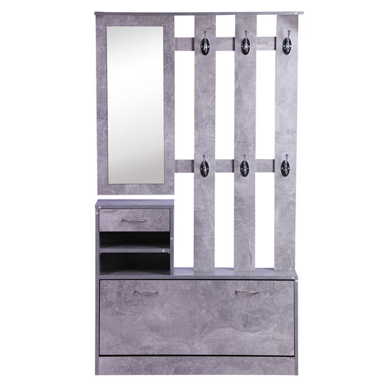 Mobile Garderoba pentru Intrare si Dormitor, cu Cuier cu 6 Carlige, Pantofar Reglabil si Oglinda, Gri ciment, 90x22x116 cm Gri ciment | AOSOM RO
